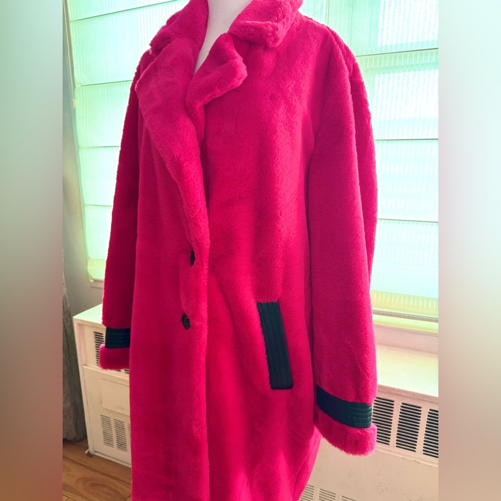 NWT Karl Lagerfeld Hot Pink Faux Fur Coat